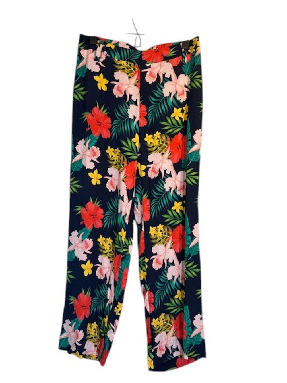 Soft Surroundings Navy Blue Multi Color Floral Tropical Pants Women Sz PS